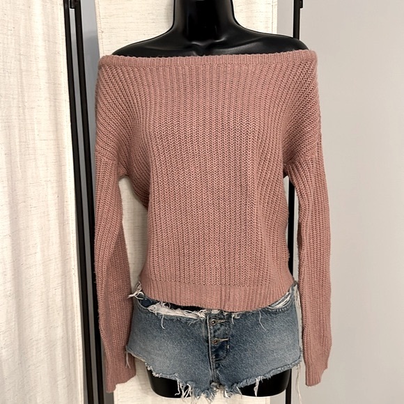 Missguided pink off shoulder chunky knit long sleeve sweater top S - Picture 11 of 15